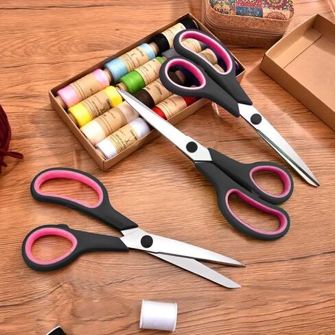 Generic Basics Scissors, 8.5 Inch General Purpose 3 Pack, Extra Sharp Stainless Steel Blades, Comfort-Grip, Ambidextrous, Black & Pink in Saudi Arabia