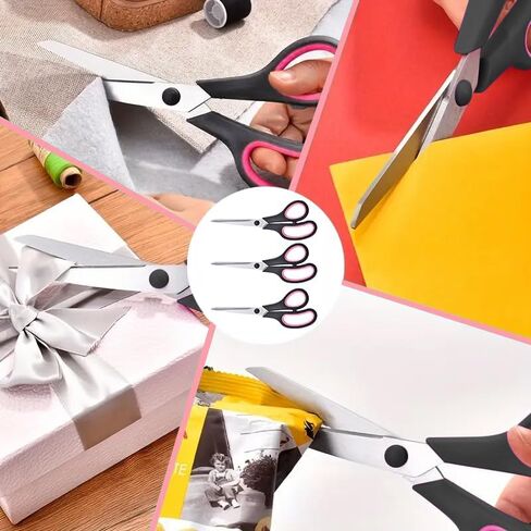 Generic Basics Scissors, 8.5 Inch General Purpose 3 Pack, Extra Sharp Stainless Steel Blades, Comfort-Grip, Ambidextrous, Black & Pink in Saudi Arabia