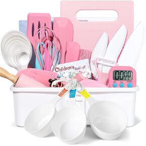 30PCS Kids Cooking Sets Real, Kids Cooking and Baking Gift Set with Storage Case Timer Kid Safe Knives Cutting Board, Toddler Real Kitchen Accessories, Birthday Gifts for Girls & Boys Age 3 - 8 in Kuwait