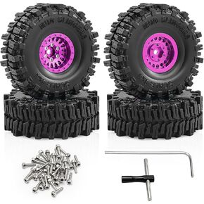 عجلات وإطارات Beadlock RC مقاس 1.0 بوصة لزاحف 1/18 TRX4M، 1/24 Axai1 SCX24 RC، إطارات Beadlock 1.0 مع عجلات من سبائك الألومنيوم 1.0 إطارات Beadlock rc، 4 قطع (أرجواني) in Kuwait