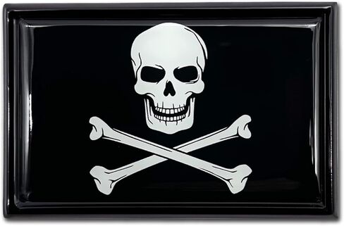 Elektroplate Exclusive Metalhead Collection Pirate Skull and Cross Bones Black Flag All Metal Emblem for Cars, Trucks, and All Auto | Universal Fit at 2.5" x 3.8" | Weatherproof in Saudi Arabia