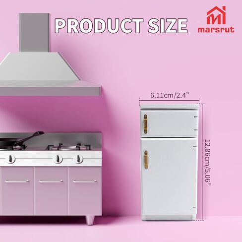 1/12 Scale Dollhouse Refrigerator Miniature Fridge Kitchen Furniture Wooden Doll House Mini Accessories Living Room Dining Decoration Modern Playhouse Decor Prop Model, White (2.4x2.1 x5.2inch) in Saudi Arabia