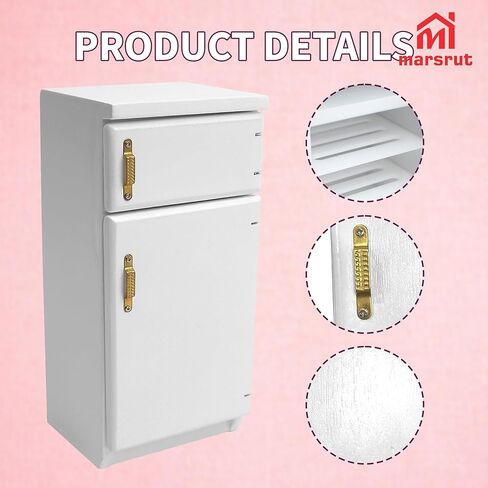 1/12 Scale Dollhouse Refrigerator Miniature Fridge Kitchen Furniture Wooden Doll House Mini Accessories Living Room Dining Decoration Modern Playhouse Decor Prop Model, White (2.4x2.1 x5.2inch) in Saudi Arabia