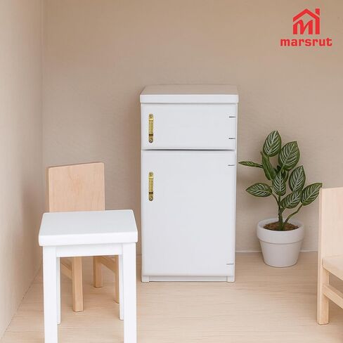1/12 Scale Dollhouse Refrigerator Miniature Fridge Kitchen Furniture Wooden Doll House Mini Accessories Living Room Dining Decoration Modern Playhouse Decor Prop Model, White (2.4x2.1 x5.2inch) in Saudi Arabia