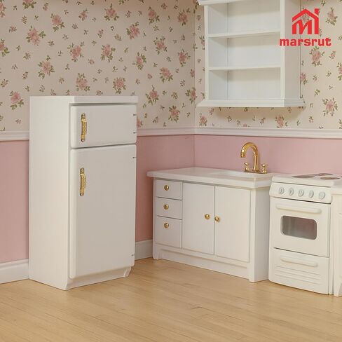 1/12 Scale Dollhouse Refrigerator Miniature Fridge Kitchen Furniture Wooden Doll House Mini Accessories Living Room Dining Decoration Modern Playhouse Decor Prop Model, White (2.4x2.1 x5.2inch) in Saudi Arabia