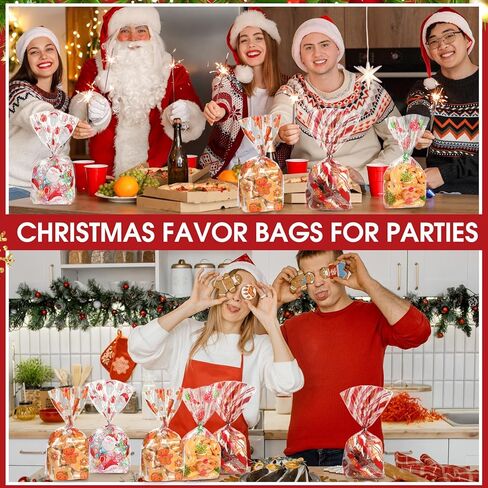 Outus 120 Pcs Christmas Cellophane Treat Bags, Snowflake Santa Claus Plastic Bags with Twist Ties for Candy, Cookie, Goodies, Gift Wrap, Xmas Party Favor Supplies (Festive) in Saudi Arabia