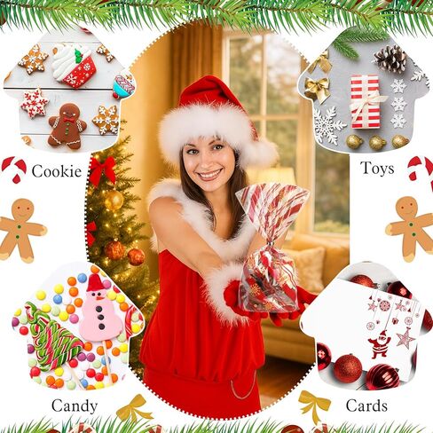 Outus 120 Pcs Christmas Cellophane Treat Bags, Snowflake Santa Claus Plastic Bags with Twist Ties for Candy, Cookie, Goodies, Gift Wrap, Xmas Party Favor Supplies (Festive) in Saudi Arabia