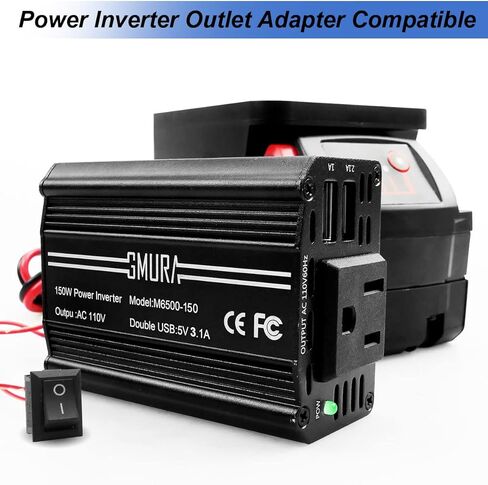 150W Portable Power Supply Inverter Fit for Makita and Bosch 18V Lithium Battery and Nickel Battery, DC 18V to AC 120V Powered Compact Cordless Inverter with Dual USB 5V 3.1A and LED Light in Saudi Arabia