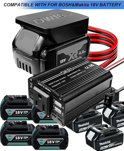 150W Portable Power Supply Inverter Fit for Makita and Bosch 18V Lithium Battery and Nickel Battery, DC 18V to AC 120V Powered Compact Cordless Inverter with Dual USB 5V 3.1A and LED Light in Saudi Arabia