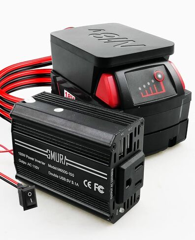 150W Portable Power Supply Inverter Fit for Makita and Bosch 18V Lithium Battery and Nickel Battery, DC 18V to AC 120V Powered Compact Cordless Inverter with Dual USB 5V 3.1A and LED Light in Saudi Arabia