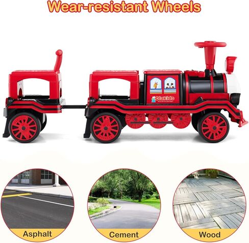 OLAKIDS 3-Seater Kids Ride on Train with Carriage Trackless, 12V Battery Powered Electric Toy with Train Whistle, Music, LED Lights, 2 Speeds, Soft Start, Gift for Toddler Boys Girls (Red, 3-Seater) in Saudi Arabia