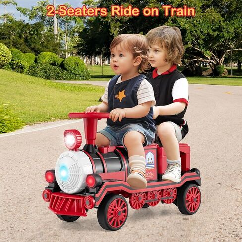 OLAKIDS 3-Seater Kids Ride on Train with Carriage Trackless, 12V Battery Powered Electric Toy with Train Whistle, Music, LED Lights, 2 Speeds, Soft Start, Gift for Toddler Boys Girls (Red, 3-Seater) in Saudi Arabia