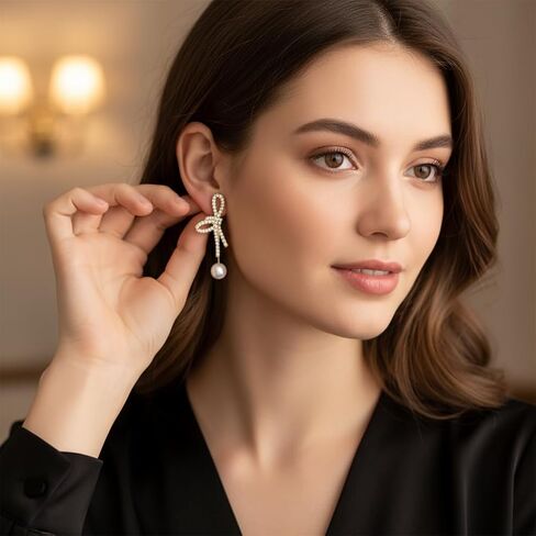 Silver Pearl Drop Earrings, Silver Dangle Earrings for Women 5mm Pearl Long Earrings Boho White Bridal Earrings Silver Statement Earrings for Prom Wedding Jewelry Birthday Gift in Kuwait
