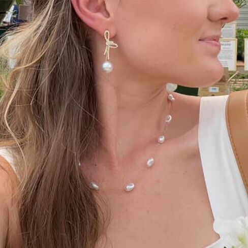 Silver Pearl Drop Earrings, Silver Dangle Earrings for Women 5mm Pearl Long Earrings Boho White Bridal Earrings Silver Statement Earrings for Prom Wedding Jewelry Birthday Gift in Kuwait