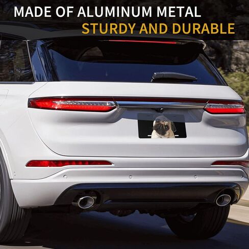 Pug Dog Front License Plate for Women Car Vanity Plates Decorative Aluminum Metal Cute Novelty License Plate Cover for Men 6x12 Inch (4 Holes) in Saudi Arabia