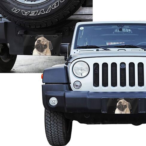 Pug Dog Front License Plate for Women Car Vanity Plates Decorative Aluminum Metal Cute Novelty License Plate Cover for Men 6x12 Inch (4 Holes) in Saudi Arabia