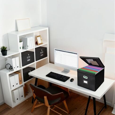 4 Pack Large File Organizer Boxes with Lids, Document Organizer Box with Mesh Pockets & Zippers for Letter/Legal Size Folders, Collapsible File Storage Box (Black, Without Folders) in Saudi Arabia