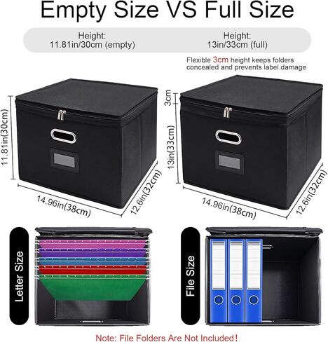 4 Pack Large File Organizer Boxes with Lids, Document Organizer Box with Mesh Pockets & Zippers for Letter/Legal Size Folders, Collapsible File Storage Box (Black, Without Folders) in Saudi Arabia