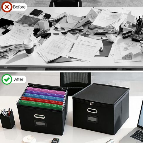 4 Pack Large File Organizer Boxes with Lids, Document Organizer Box with Mesh Pockets & Zippers for Letter/Legal Size Folders, Collapsible File Storage Box (Black, Without Folders) in Saudi Arabia