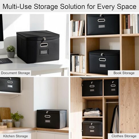 4 Pack Large File Organizer Boxes with Lids, Document Organizer Box with Mesh Pockets & Zippers for Letter/Legal Size Folders, Collapsible File Storage Box (Black, Without Folders) in Saudi Arabia