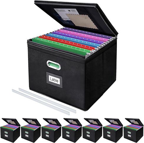 4 Pack Large File Organizer Boxes with Lids, Document Organizer Box with Mesh Pockets & Zippers for Letter/Legal Size Folders, Collapsible File Storage Box (Black, Without Folders) in Saudi Arabia