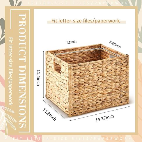 Water Hyacinth File Box Organizers Collapsible Letter Size Filing Cabinet Woven Hanging File Basket Portable Decorative Document Storage Box for Office/decor/home in Kuwait