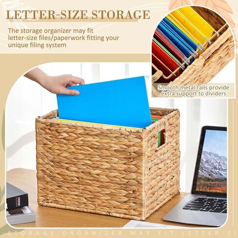 Water Hyacinth File Box Organizers Collapsible Letter Size Filing Cabinet Woven Hanging File Basket Portable Decorative Document Storage Box for Office/decor/home in Kuwait