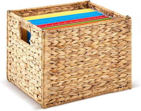 Water Hyacinth File Box Organizers Collapsible Letter Size Filing Cabinet Woven Hanging File Basket Portable Decorative Document Storage Box for Office/decor/home in Kuwait