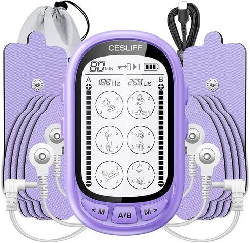 CESLIFF Dual Channel TENS EMS Unit Large Screen 24 Modes 36 Levels Intensity Muscle Stimulator, Rechargeable Electric Pulse Massager TENS Machine for Lower Back Neck Shoulder Pain Relief with 10 Pads in Saudi Arabia