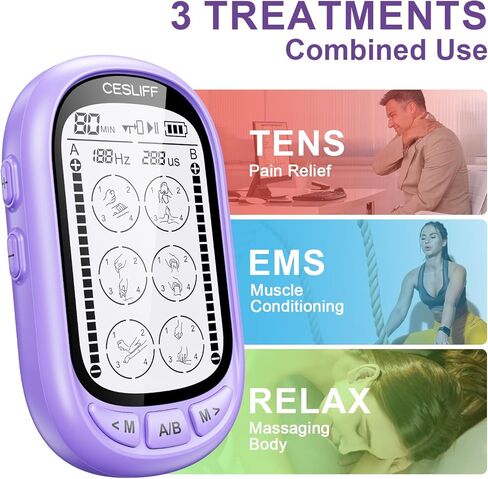 CESLIFF Dual Channel TENS EMS Unit Large Screen 24 Modes 36 Levels Intensity Muscle Stimulator, Rechargeable Electric Pulse Massager TENS Machine for Lower Back Neck Shoulder Pain Relief with 10 Pads in Saudi Arabia