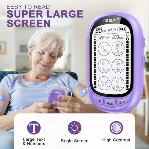 CESLIFF Dual Channel TENS EMS Unit Large Screen 24 Modes 36 Levels Intensity Muscle Stimulator, Rechargeable Electric Pulse Massager TENS Machine for Lower Back Neck Shoulder Pain Relief with 10 Pads in Saudi Arabia