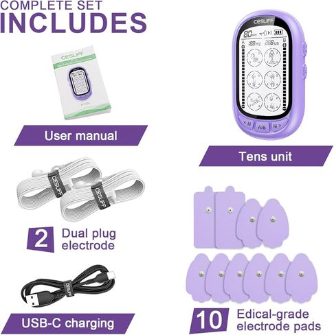 CESLIFF Dual Channel TENS EMS Unit Large Screen 24 Modes 36 Levels Intensity Muscle Stimulator, Rechargeable Electric Pulse Massager TENS Machine for Lower Back Neck Shoulder Pain Relief with 10 Pads in Saudi Arabia