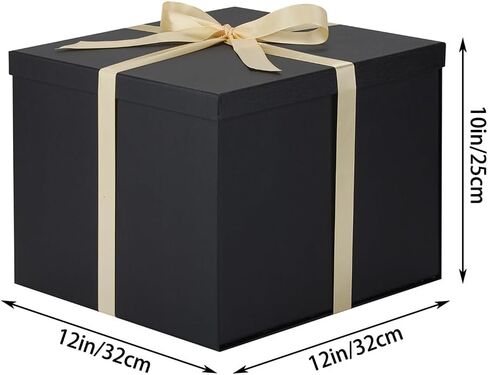 صندوق هدايا كبير بغطاء مقاس 12.5 × 12.5 × 10 بوصة، علب هدايا سوداء لتغليف الهدايا لأعياد الميلاد وعيد الحب والكريسماس والذكرى السنوية (تشمل حشوة الورق الممزق وشريط بطاقة مغلف) in Kuwait