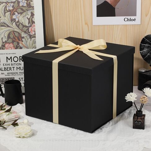صندوق هدايا كبير بغطاء مقاس 12.5 × 12.5 × 10 بوصة، علب هدايا سوداء لتغليف الهدايا لأعياد الميلاد وعيد الحب والكريسماس والذكرى السنوية (تشمل حشوة الورق الممزق وشريط بطاقة مغلف) in Kuwait