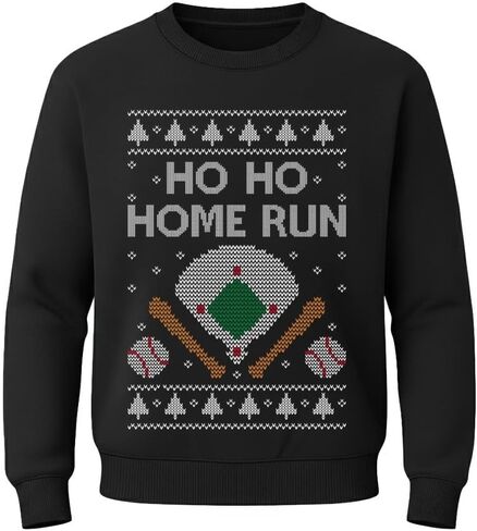 Tstars - Baseball Fans Ugly Christmas Ho Ho Home Run Youth Kids Sweatshirt in Saudi Arabia