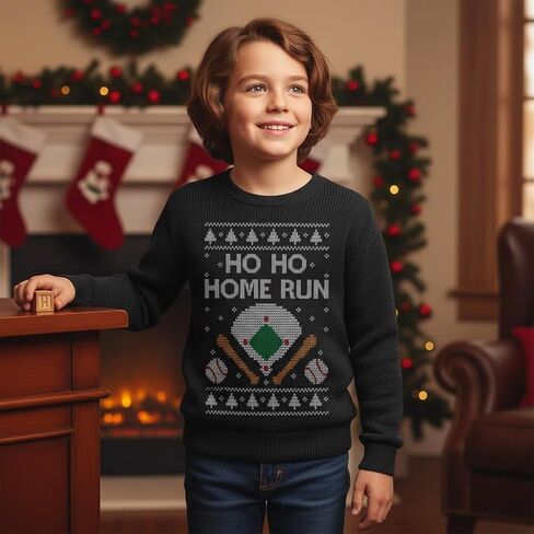 Tstars - Baseball Fans Ugly Christmas Ho Ho Home Run Youth Kids Sweatshirt in Saudi Arabia