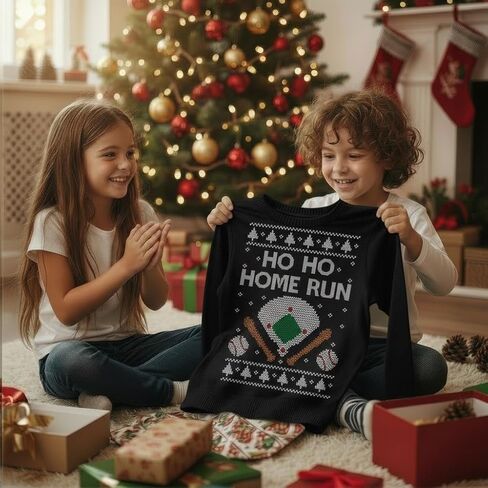 Tstars - Baseball Fans Ugly Christmas Ho Ho Home Run Youth Kids Sweatshirt in Saudi Arabia