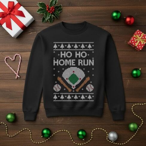Tstars - Baseball Fans Ugly Christmas Ho Ho Home Run Youth Kids Sweatshirt in Saudi Arabia