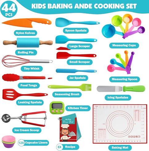 30PCS Kids Cooking Sets Real, Kids Cooking and Baking Gift Set with Storage Case Timer Kid Safe Knives Cutting Board, Toddler Real Kitchen Accessories, Birthday Gifts for Girls & Boys Age 3 - 8 in Kuwait