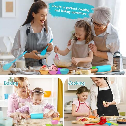 30PCS Kids Cooking Sets Real, Kids Cooking and Baking Gift Set with Storage Case Timer Kid Safe Knives Cutting Board, Toddler Real Kitchen Accessories, Birthday Gifts for Girls & Boys Age 3 - 8 in Kuwait