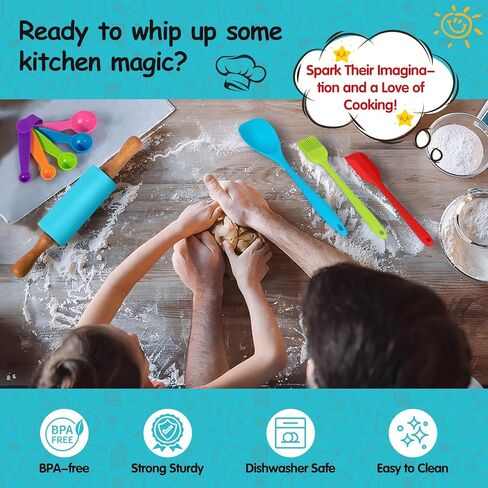 30PCS Kids Cooking Sets Real, Kids Cooking and Baking Gift Set with Storage Case Timer Kid Safe Knives Cutting Board, Toddler Real Kitchen Accessories, Birthday Gifts for Girls & Boys Age 3 - 8 in Kuwait