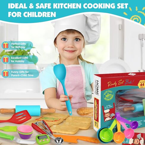 30PCS Kids Cooking Sets Real, Kids Cooking and Baking Gift Set with Storage Case Timer Kid Safe Knives Cutting Board, Toddler Real Kitchen Accessories, Birthday Gifts for Girls & Boys Age 3 - 8 in Kuwait