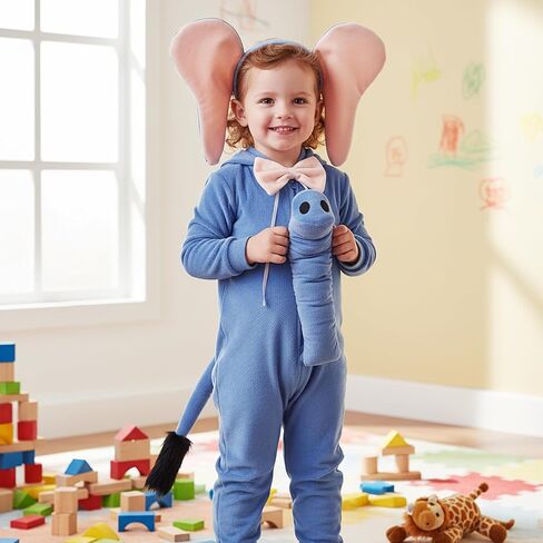 مجموعة إكسسوارات زي الفيل للأطفال من 4 قطع من Lewtemi عصابة رأس الفيل وذيل الجذع وربطة عنق كرنفال ماردي جراس يوم الكتاب العالمي وحفلات الهالوين التنكرية in Kuwait