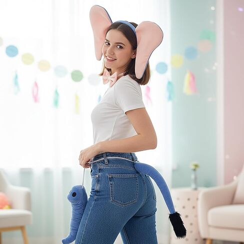 مجموعة إكسسوارات زي الفيل للأطفال من 4 قطع من Lewtemi عصابة رأس الفيل وذيل الجذع وربطة عنق كرنفال ماردي جراس يوم الكتاب العالمي وحفلات الهالوين التنكرية in Kuwait