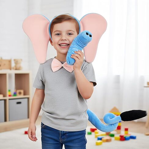 مجموعة إكسسوارات زي الفيل للأطفال من 4 قطع من Lewtemi عصابة رأس الفيل وذيل الجذع وربطة عنق كرنفال ماردي جراس يوم الكتاب العالمي وحفلات الهالوين التنكرية in Kuwait