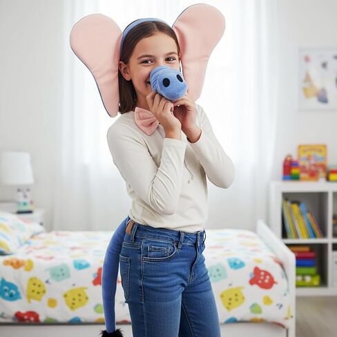 مجموعة إكسسوارات زي الفيل للأطفال من 4 قطع من Lewtemi عصابة رأس الفيل وذيل الجذع وربطة عنق كرنفال ماردي جراس يوم الكتاب العالمي وحفلات الهالوين التنكرية in Kuwait