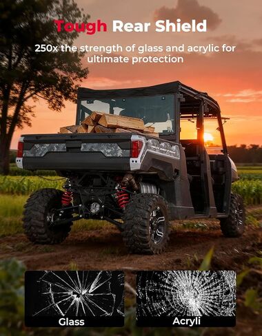 نافذة KEMIMOTO الخلفية متوافقة مع Polaris Ranger XP 1000/Crew 2017-2024، Ranger 1000/Crew 2020-2024، Polaris Ranger XP 900/Crew 2013-2019، استبدال صلب بلون الدخان الخفيف #2879013 الزجاج الأمامي الخلفي UTV in Kuwait