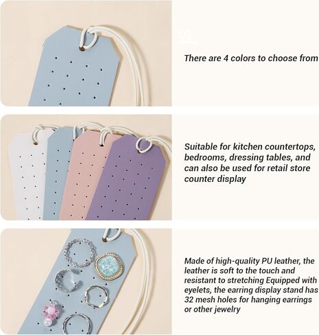 4PCS Portable Leather Earring Holders, Stud Earring Holder Card, Colors Portable Leather Earrings Holders, 1mm Hole Studs Holder, Earrings Organizer Travel for Home Travel in Saudi Arabia