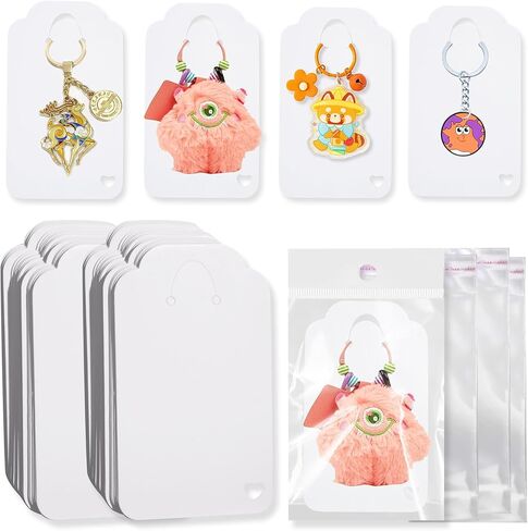 100PCS Keychain Display Cards,2.8"x 5" Keychain Holder Display, Keyring Jewelry Packaging with 100PCS Bags for Small Business (White) in Kuwait