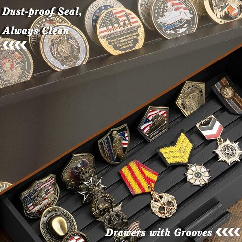 13-Row Challenge Coin Display Case, Solid Wood Military Coin Holder Holds Up to 100 Coins or Medals for Desktop, HD Acrylic Cover with Drawers in Saudi Arabia
